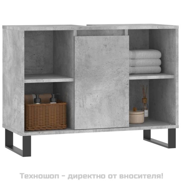 Шкаф за баня, бетонно сив, 80x33x60 см, инженерно дърво