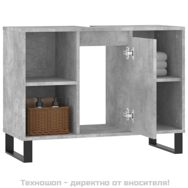 Шкаф за баня, бетонно сив, 80x33x60 см, инженерно дърво