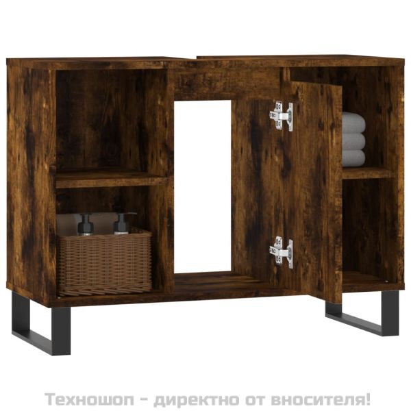 Шкаф за баня, опушен дъб, 80x33x60 см, инженерно дърво