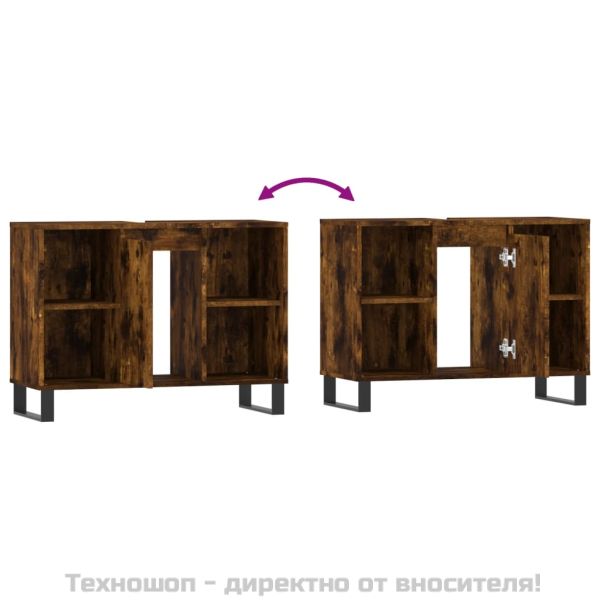 Шкаф за баня, опушен дъб, 80x33x60 см, инженерно дърво