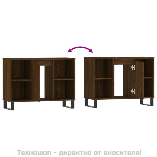 Шкаф за баня, кафяв дъб, 80x33x60 см, инженерно дърво