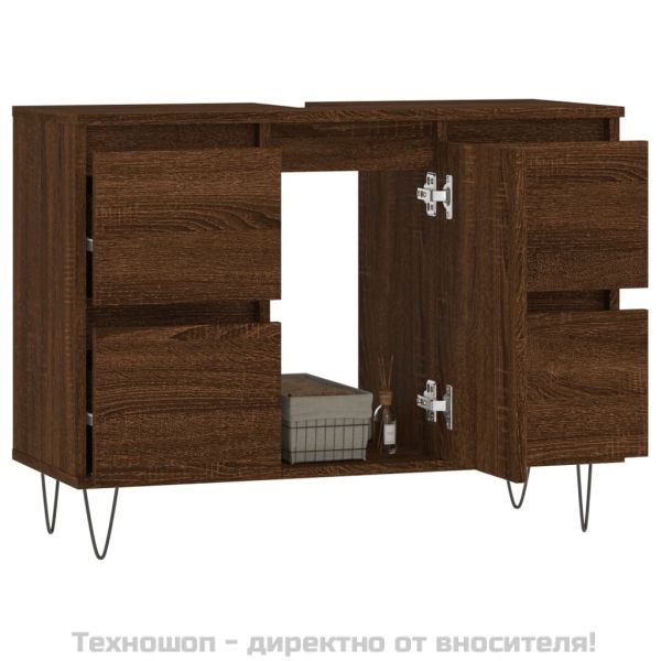 Шкаф за баня, кафяв дъб, 80x33x60 см, инженерно дърво