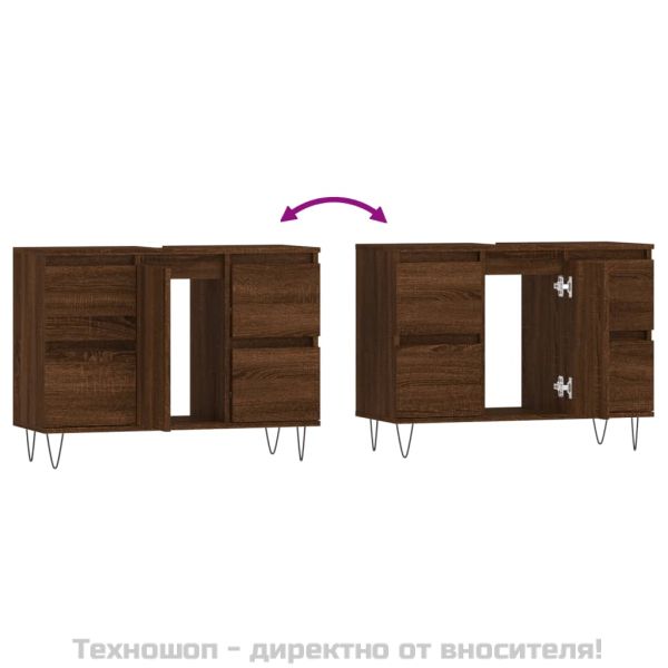 Шкаф за баня, кафяв дъб, 80x33x60 см, инженерно дърво