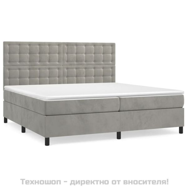 Боксспринг легло с матрак, светлосиво, 200x200 см, кадифе