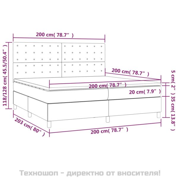 Боксспринг легло с матрак, светлосиво, 200x200 см, кадифе