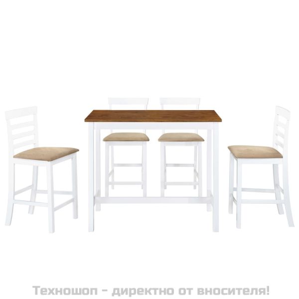 Комплект бар маса и столове, 5 части, дървен масив, кафяв и бял