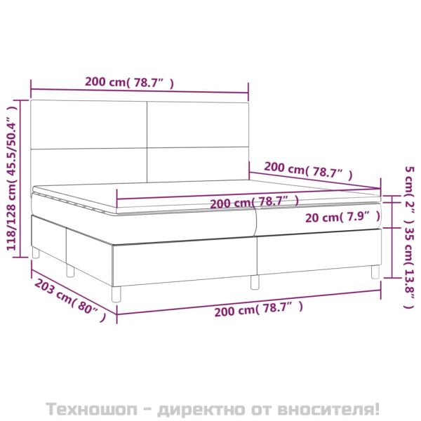 Боксспринг легло с матрак, светлосиво, 200x200 см, плат