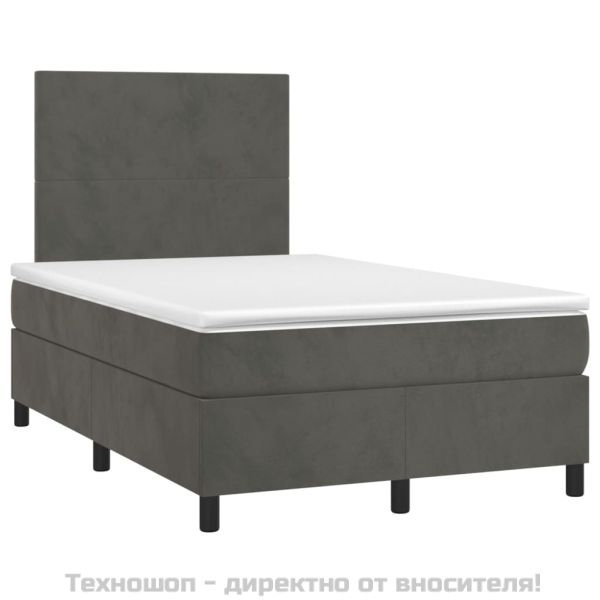 Боксспринг легло с матрак, тъмносиво, 120x200 см, кадифе