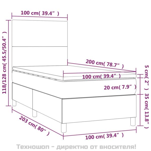 Боксспринг легло с матрак, тъмносиньо, 100x200 см, кадифе