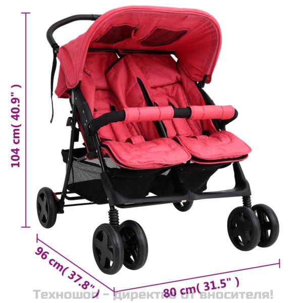 Количка за близнаци, червена, стомана