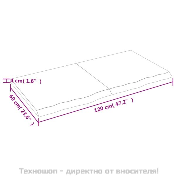 Стенен рафт, 120x60x(2-4) см, необработен масивен дъб