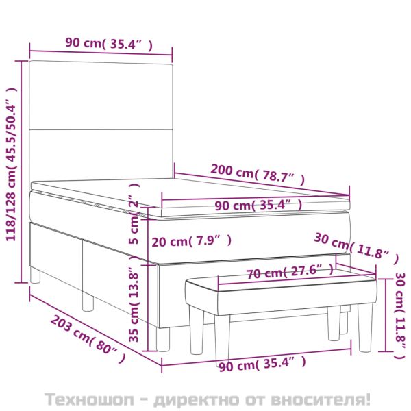 Боксспринг легло с матрак, тъмносиво, 90x200 см, плат
