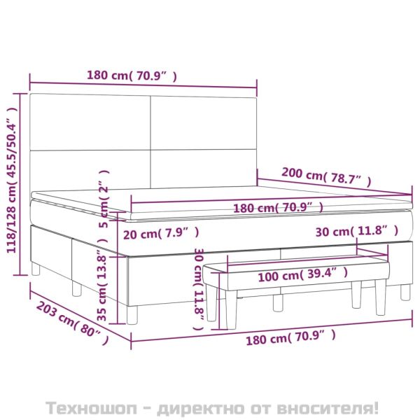 Боксспринг легло с матрак, тъмносиво, 180x200 см, плат
