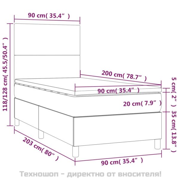Боксспринг легло с матрак, светлосиво, 90x200 см, плат