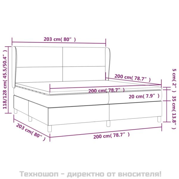 Боксспринг легло с матрак, тъмносиво, 200x200 см, кадифе