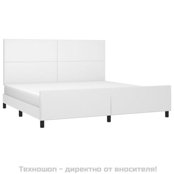 Рамка за легло с табла, бяла, 200x200 см, изкуствена кожа