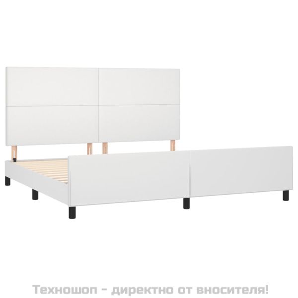 Рамка за легло с табла, бяла, 200x200 см, изкуствена кожа