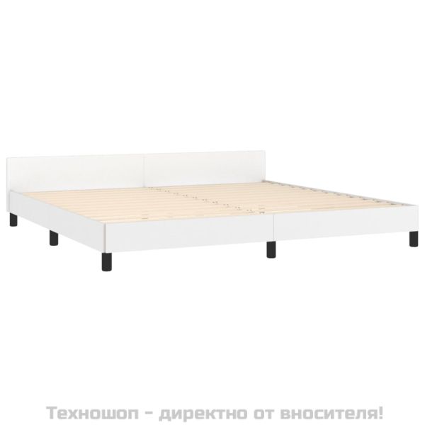 Рамка за легло с табла, бяла, 200x200 см, изкуствена кожа
