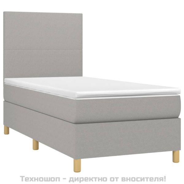 Боксспринг легло с матрак, светлосиво, 90x200 см, плат