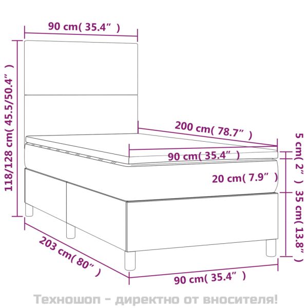 Боксспринг легло с матрак, светлосиво, 90x200 см, плат