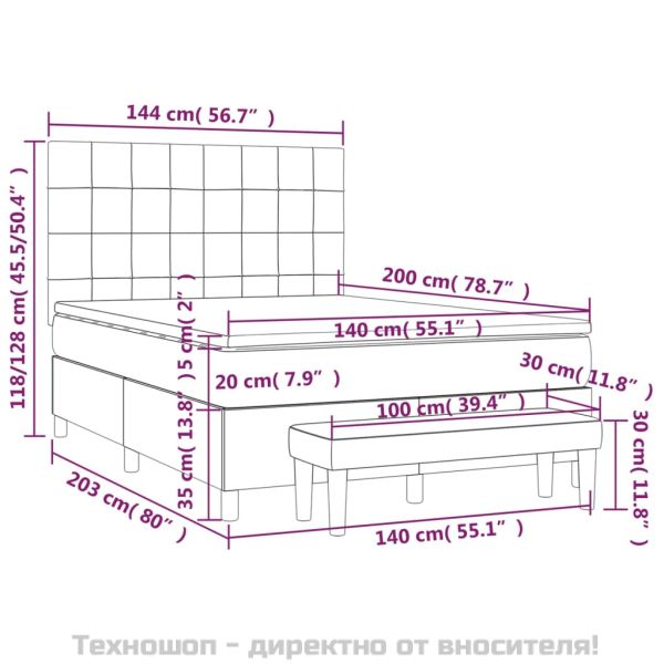 Боксспринг легло с матрак, черно, 140x200 см, плат