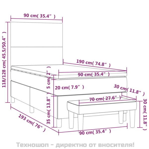 Боксспринг легло с матрак, тъмносив, 90x190 см, плат