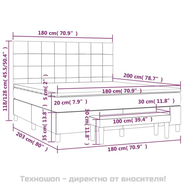 Боксспринг легло с матрак, черно, 180x200 см, плат