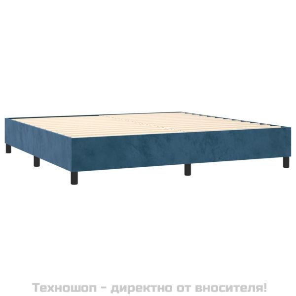 Боксспринг легло с матрак, тъмносиньо, 200x200 см, кадифе
