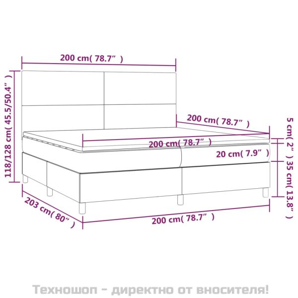 Боксспринг легло с матрак, тъмносиньо, 200x200 см, кадифе