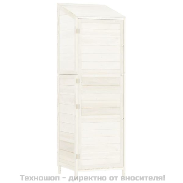 Градинска барака, бяла, 55x52x174,5 см, чамово дърво масив