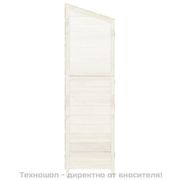 Градинска барака, бяла, 55x52x174,5 см, чамово дърво масив