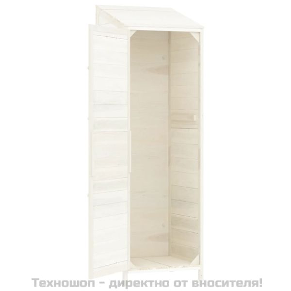 Градинска барака, бяла, 55x52x174,5 см, чамово дърво масив
