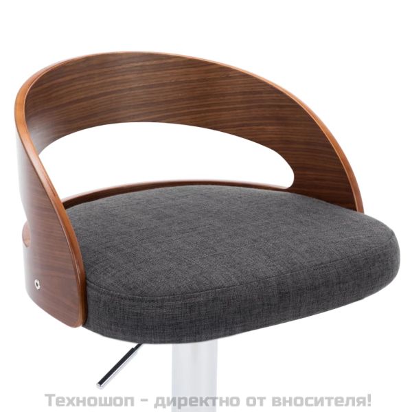 Бар табуретки, 2 бр, тъмносиви, текстил и извито дърво