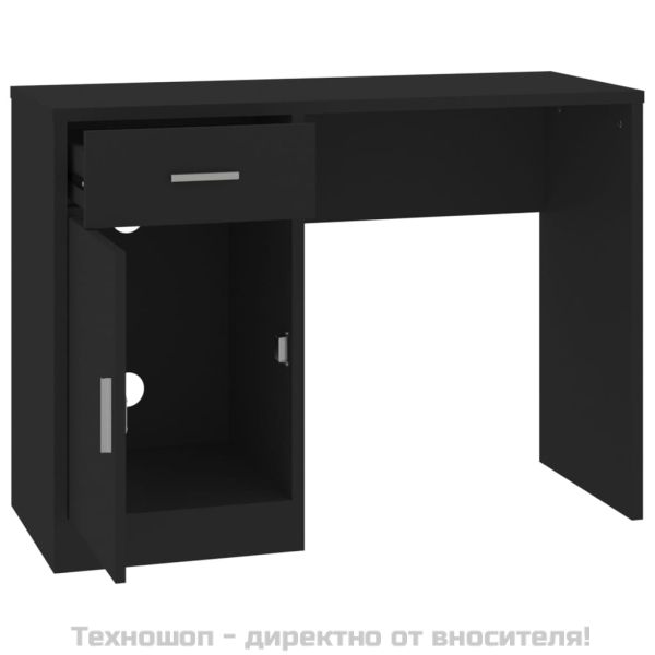 Бюро с чекмедже и шкаф, черен, 100x40x73 см, инженерно дърво
