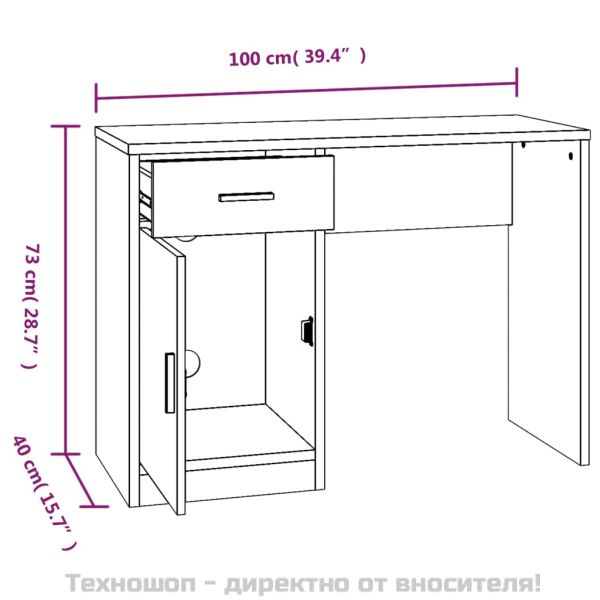 Бюро с чекмедже и шкаф, черен, 100x40x73 см, инженерно дърво
