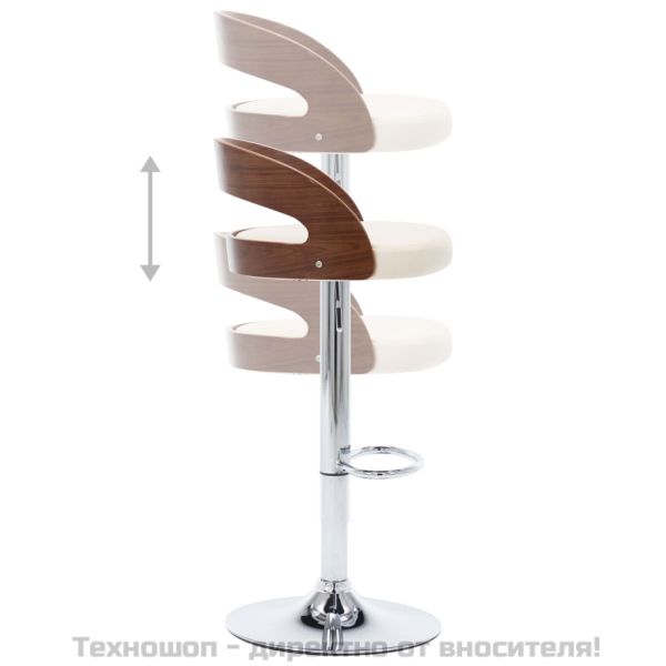 Бар табуретки, 2 бр, кремави, изкуствена кожа и извито дърво
