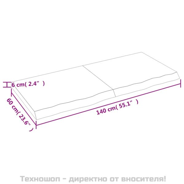 Стенен рафт, 140x60x(2-6) см, необработен масивен дъб