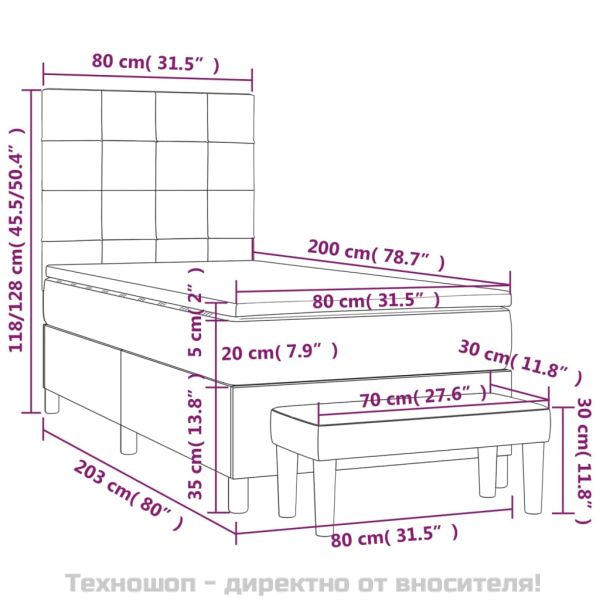 Боксспринг легло с матрак, светлосиво, 80x200 см, плат