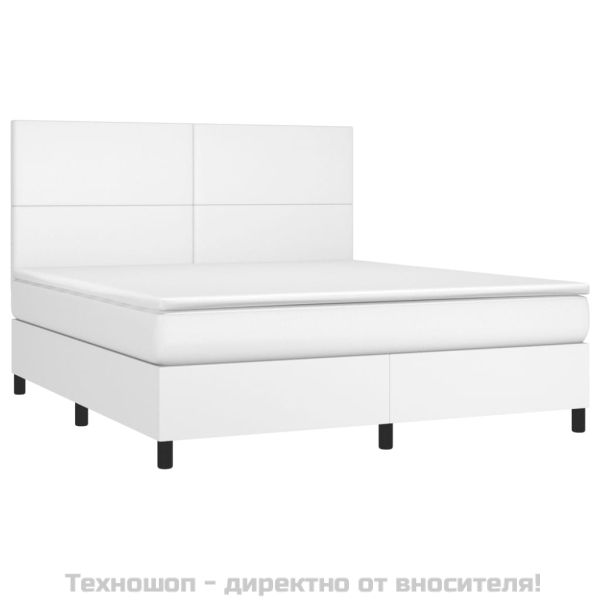 Боксспринг легло с матрак, бяло, 180x200 см, изкуствена кожа