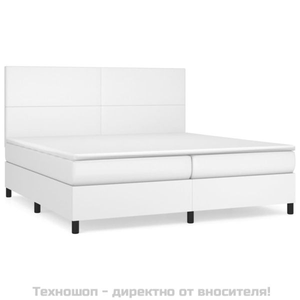 Боксспринг легло с матрак, бяло, 200x200 см, изкуствена кожа