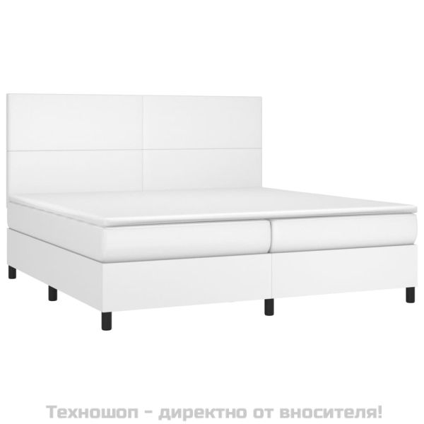 Боксспринг легло с матрак, бяло, 200x200 см, изкуствена кожа