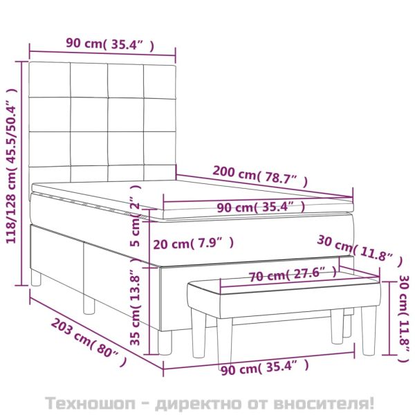 Боксспринг легло с матрак, светлосиво, 90x200 см, плат
