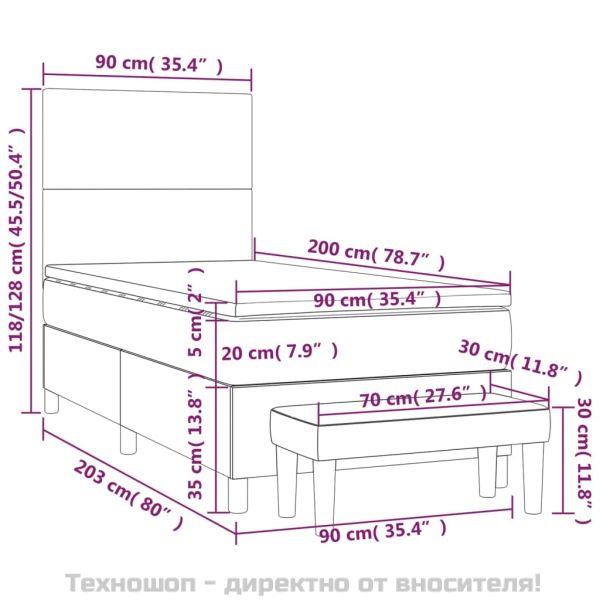 Боксспринг легло с матрак, светлосиво, 90x200 см, плат