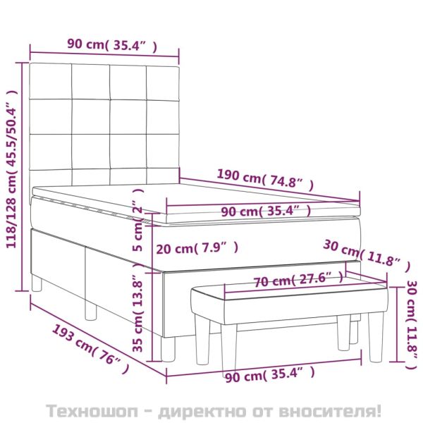 Боксспринг легло с матрак, светлосива, 90x190 см, плат
