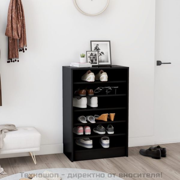 Шкаф за обувки, черен, 60x35x92 см, инженерно дърво