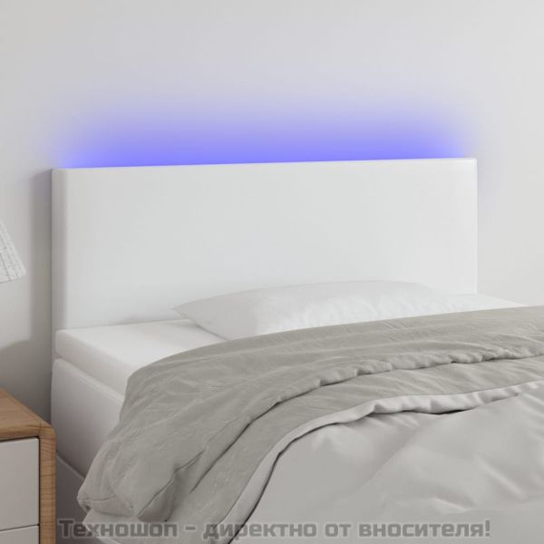 LED Горна табла за легло, бяла, 90x5x78/88 см, изкуствена кожа