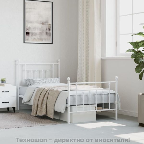 Метална рамка за легло с горна и долна табла, бяла, 90x190 см