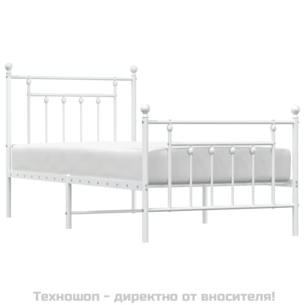 Метална рамка за легло с горна и долна табла, бяла, 90x190 см