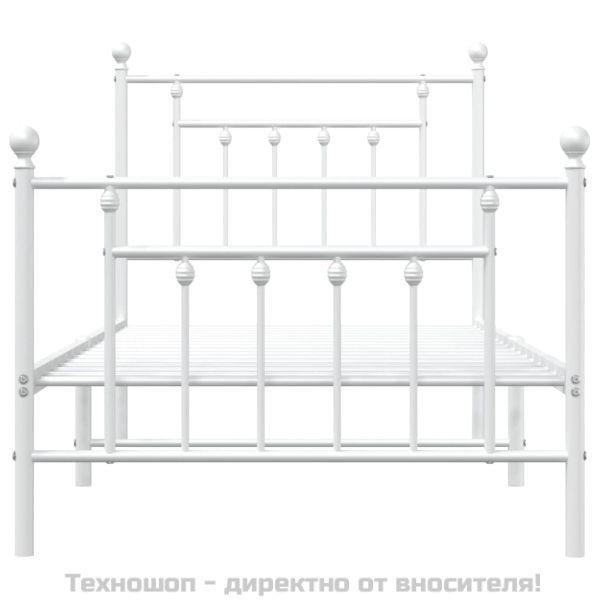 Метална рамка за легло с горна и долна табла, бяла, 90x190 см