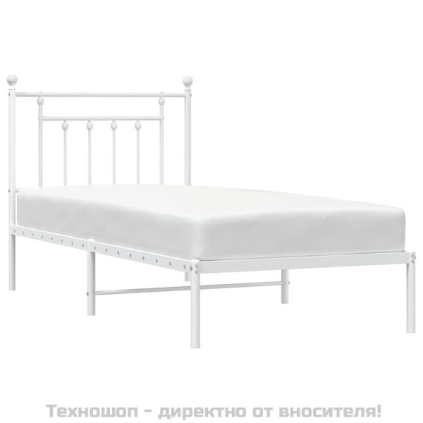 Метална рамка за легло с горна табла, бяла, 90x190 см